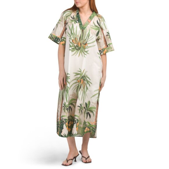 BLUE NAVY Multi Made In Italy Elbow Sleeve Jungle Print Maxi Dress - Picture 1 of 2